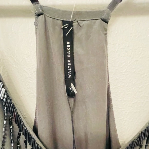Size 2 NWT Walter Baker Grey sequin cross back midi dress - Picture 2 of 8